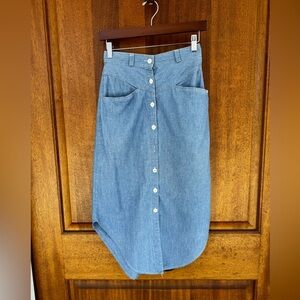 Emanuel High-Waisted Button-Front Denim Midi Skirt Vintage-Inspired Coastal 7